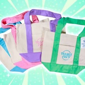 Lot of 3 TRADER JOES SPRING 2025 Pastel MINI tote bags pink green blue